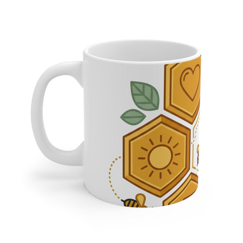 Find Your Hive design on a white ceramic mug, wraparound side view